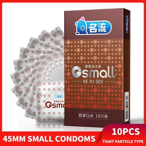 10 Uds 45mm pequeño tamaño Ultra-Delgado Dick condones de partículas de látex-estimulación condón ajustado anticoncepción segura parejas sexo productos ► Foto 1/6