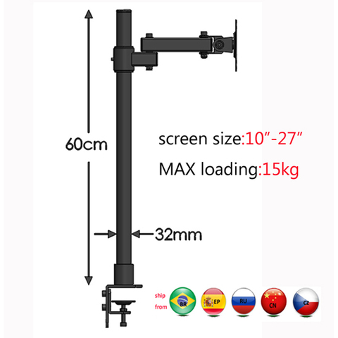 DL-T801L VESA 75x75 100x100 15kg 60cm, soporte de escritorio para monitor LCD tv, soporte giratorio de 360 grados para tv, brazo móvil ► Foto 1/2