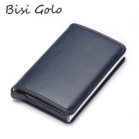 BISI GORO 2022 portatarjetas para hombre y mujer Metal RFID caja de aluminio Vintage cuero de poliuretano Crazy Horse Cartera de tarjeta de moda ► Foto 1/6