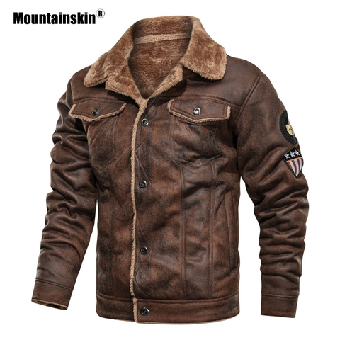 Mountainskin-abrigo de invierno para hombre, chaqueta de motorista con solapa de piel de ante a la moda, forro polar grueso cálido, resistente al viento, talla Europea SA883 ► Foto 1/6