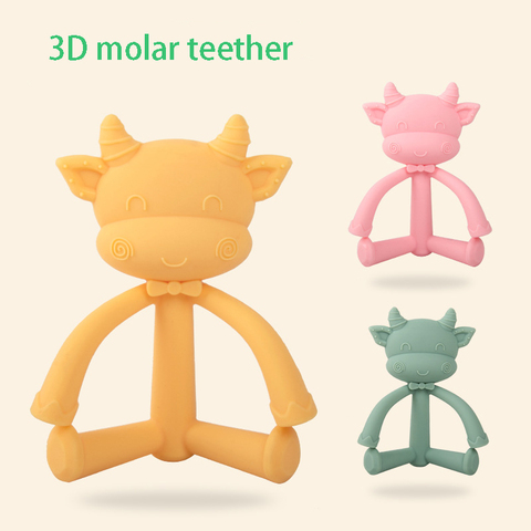 De silicona 3D vaca oveja mordedores de bebé DIY anillo mordedor de BPA libre infantil de dibujos animados lindo perro encantos de grado de alimentos de los niños juguete de dentición ► Foto 1/6