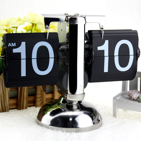 Reloj Digital abatible a pequeña escala, reloj de mesa Retro con tapa, de acero inoxidable, de cuarzo operado con engranaje interno, para decoración del hogar ► Foto 1/6