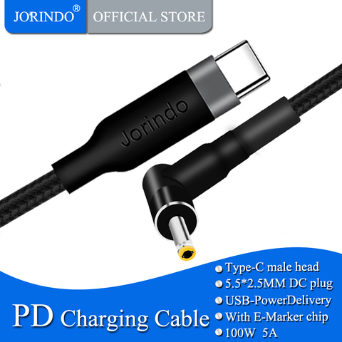 JORINDO-cable de alimentación de carga rápida para portátil, enchufe macho tipo C a DC5.5 * 2,5 MM, USB-C a DC5525 ,100W,5A ► Foto 1/6