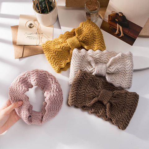 Ancho tejido diadema arcos anudada de invierno de las mujeres accesorios para el pelo turbante para niñas dama suave, de punto bandas de invierno bandana ► Foto 1/6