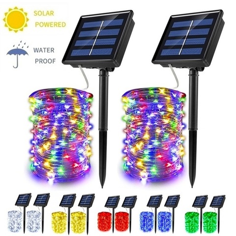 1 Uds guirnaldas de luces alimentadas por energía Solar, 8 modos de Hada de cobre, decoración impermeable para exteriores, jardín, Patio, puerta, fiesta, boda ► Foto 1/6