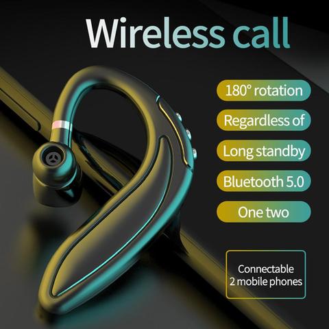 Bluetooth V5 manos libres inalámbrico Unilateral colgando auriculares con micrófono conectar dos dispositivos a la gran capacidad de la batería ► Foto 1/6