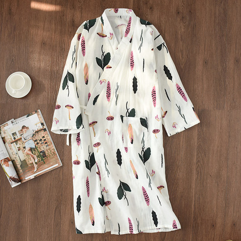 Kimono de estilo japonés para mujer, novedad de verano, 100% de algodón, gasa, camisón, SPA, yukata, ropa de casa, Pijamas largos ► Foto 1/6