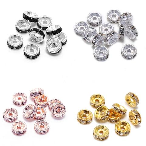 Lote de 50 unidades de cuentas de cristal de pedrería suelta, Multicolor, dorado, 6, 8, 10, 12mm, cuentas espaciadoras de Metal, para fabricación de joyas Diy ► Foto 1/6