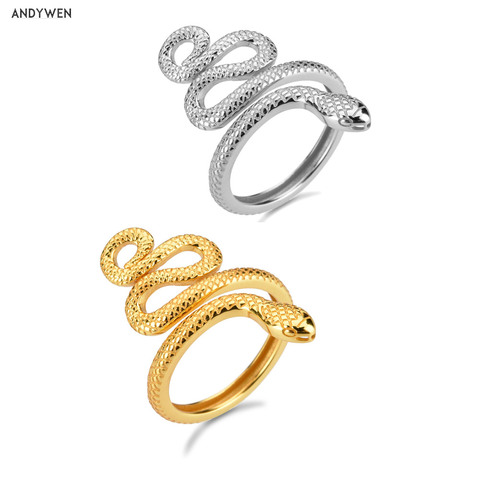 ANDYWEN-Anillo de Plata de Ley 925 con forma de serpiente, joyería fina ajustable de oro, con diseño de Animal grande, de lujo ► Foto 1/6