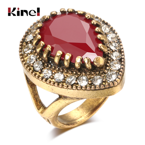 Kinel-anillos de boda Vintage para mujer, joyería de compromiso de oro antiguo, gota de agua grande, étnico bohemio ► Foto 1/6