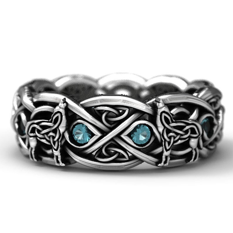Huitan-Anillo de lobo gigante de Mitología nórdica para hombre y mujer, piedra de color azul cielo, Hip-Hop, Rock, regalo, anillos Punk para fiesta, nueva gran oferta ► Foto 1/5