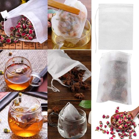 Bolsas de té desechables para infusiones de té, con sello de cuerda, de tela no tejida de grado alimenticio, filtros de especias, bolsitas de té, 100 Uds. ► Foto 1/6