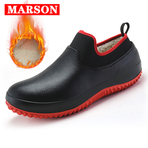 Los zapatos de los hombres zapatos de trabajo en cocina añadir algodón antideslizante impermeable zapatos para Chef Unisex Casual ZAPATOS DE TRABAJO Zapatos de agua zapatos de la lluvia botas de algodón ► Foto 1/6