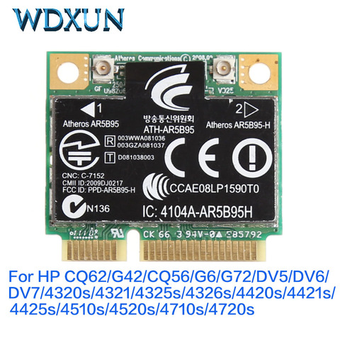 Atheros AR5B95 AR9285 802.11b/g/h Wifi inalámbrico tamaño medio Mini tarjeta PCI-E SPS:605560-005 para HP CQ62 G42 CQ56 G6 G72 DV5 dv6 dv7 ► Foto 1/2