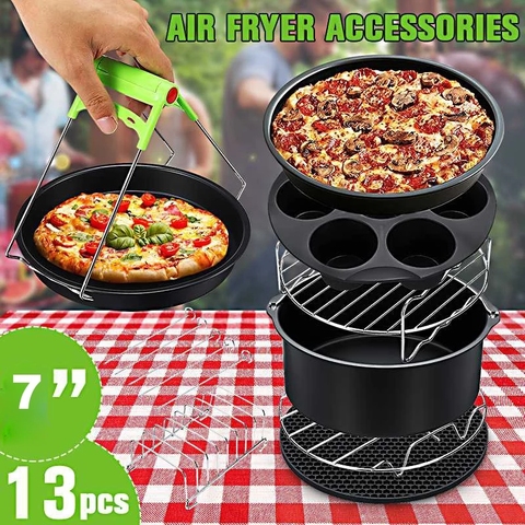 Accesorios para freidora de aire, olla de cocina para hornear, cesta, Pizza, plato, parrilla, herramienta de cocina para fiesta, 7 pulgadas, compatible con 5,2-6.8QT, 13 Uds. ► Foto 1/6