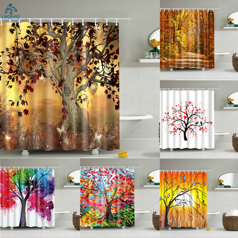 Cortinas de ducha con árboles de planta colorida, cortina Frabic impermeable de poliéster con ganchos para Baño ► Foto 1/6