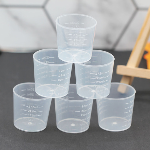 Tazas para medir líquidos, cilindro de pruebas de laboratorio graduado con escalas para herramienta de Molde de resina de silicona DIY, plástico transparente, 30ml, 20/50 unidades ► Foto 1/5