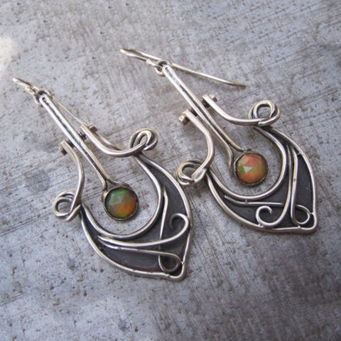 Pendientes de Metal con forma de guitarra para Mujer, aretes de estilo Tribal, indio, Retro, con aro Colgante de Piedra turquesa, joyería Vintage, Z5P763 ► Foto 1/2