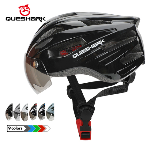 Queshark-casco de ciclismo de montaña, gorra de seguridad deportiva para bicicleta de carretera, visera, mejorado, lente extraíble EPS + PC 58-64cm ► Foto 1/6