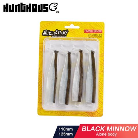 Hunthouse-señuelo de pesca de pececillo negro LW216 cuerpo 110mm 125mm 4 unids/bolsa, delineador fácil, señuelo suave, plantilla de plomo, Lucio, leurre souple ► Foto 1/5