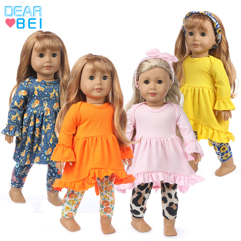 Conjunto de vestido y bufanda para Niña Americana, ropa de muñeca de 18 pulgadas, zapatos no incluidos, 4 Uds. En 1 ► Foto 1/6