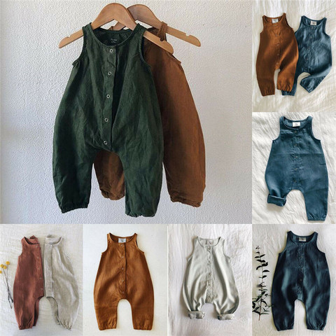Pudcoco-ropa para bebé recién nacido Pelele de lino de algodón, mono liso sin mangas a rayas, traje para bebé de 0 a 24M ► Foto 1/6