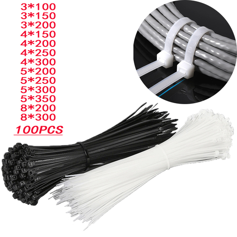 100 Uds cable de nylon de corbata de auto-bloqueo de plástico blanco nylon fijo cable de plástico de corbata de cable fijo corbata 3x100 3x150 3x200 ► Foto 1/6