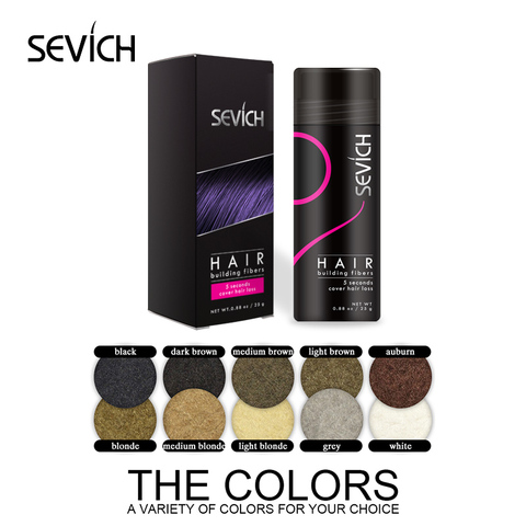 SEVICH-Polvo de fibra de pelo de queratina, producto para la pérdida de cabello, extensión de peluca, aplicador en aerosol de 25g y 10 colores ► Foto 1/6