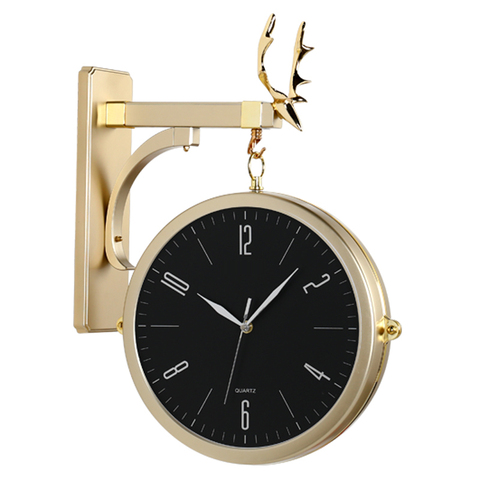 Reloj de pared de lujo moderno y nórdico, cronógrafo dorado de doble cara, decoración para el hogar, sala de estar, creativo, de cuarzo, regalo Klok FZ674 ► Foto 1/6