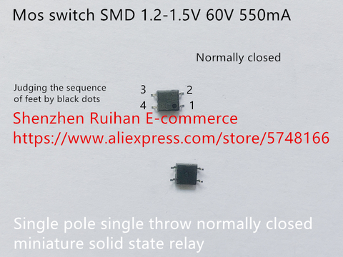 Original nuevo 100% interruptor mos SMD 1,2-1,5 V 60V 550mA polo único de un solo tiro normalmente cerrado miniatura relé de estado sólido ► Foto 1/4