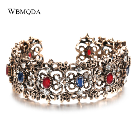 Wbmqda-brazaletes de cristal bohemio para mujer, brazalete Ancho ajustable de oro antiguo para mujer, regalo de fiesta, joyería al por mayor ► Foto 1/6