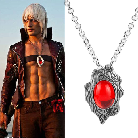 Juego de joyería de DMC demonio cazador Dante amuleto colgante collar para Cosplay accesorio de collar de cadena de Piedra Roja colgante de aleación ► Foto 1/6