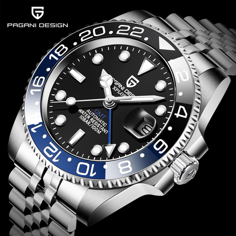 PAGANI DESIGN GMT-reloj mecánico para hombre, de 40mm, de acero inoxidable, deportivo, resistente al agua, automático, Masculino ► Foto 1/6