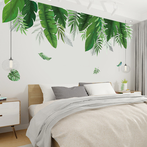 Pegatinas de pared de plantas tropicales y hojas de plátano para sala de estar, dormitorio, pegatinas de pared de vinilo ecológicas, murales artísticos, póster para decoración del hogar ► Foto 1/6