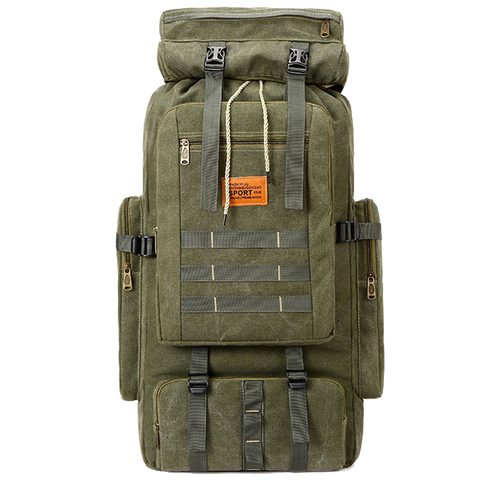 Mochila táctica militar acampada de senderismo para hombre, bolsa de lona de viaje para escalada, con cuerda, para portátil grande, 80L ► Foto 1/6