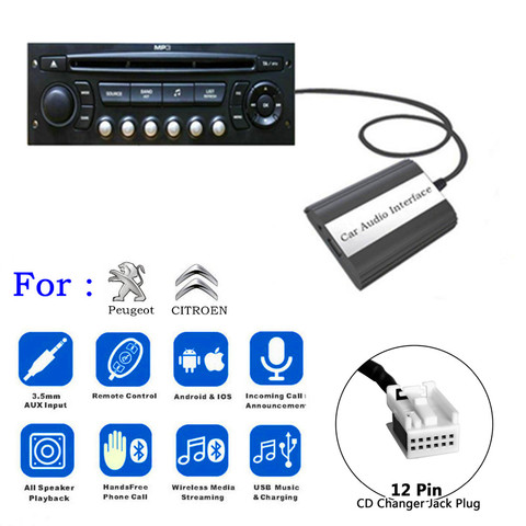 DOXINGYE-cambiador de CD Digital para coche, AUX adaptador USB Bluetooth, Radio, reproductor MP3, manos libres para RD4, Peugeot, CITROEN, interfaz de 12 pines ► Foto 1/6