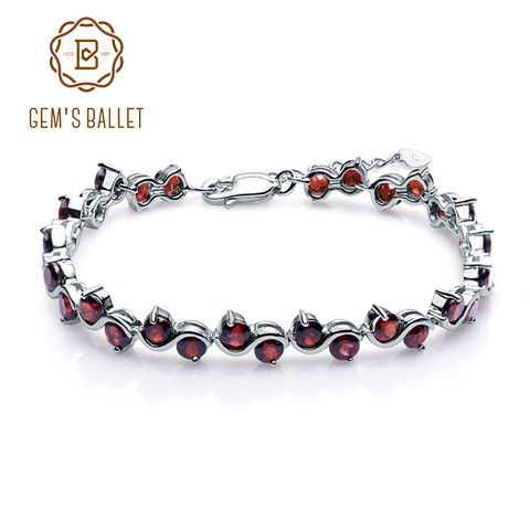 GEM'S BALLET-pulseras de plata de ley 925 auténtica para mujer, brazaletes de mujer, Gema roja de granate Natural de 11.79Ct, joyería fina ► Foto 1/6