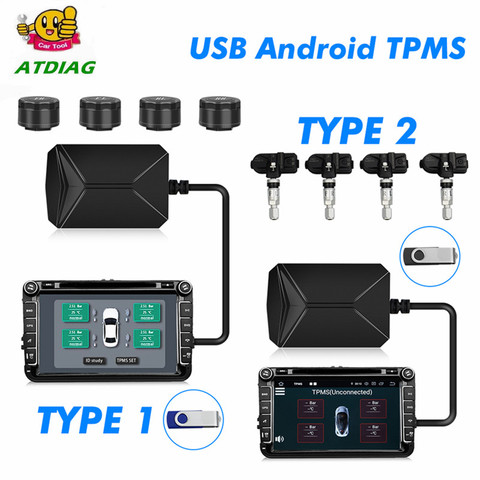 TPMS-Alarma de neumáticos USB para coche, sensores externos/internos, alarma de temperatura interior, sistema de supervisión de presión de neumáticos Android, DVD, 4 uds. ► Foto 1/6