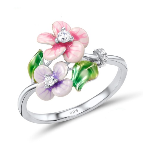 Anillos de flor esmaltada rosada para mujer, joyería de alta calidad, hoja de flor elegante, cristal, boda, compromiso, fiesta, regalo ► Foto 1/2