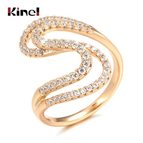 Kinel-anillo de oro rosa con ondas geométricas para mujer, sortijas para Dedo de circón Natural, joyería de boda, regalo de cristal, novedad de 585 ► Foto 1/6