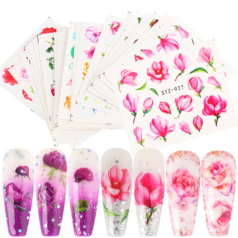 24 unids/set floreciente Flor de uñas de arte pegatinas calcomanía de agua Rosa uñas florales secreto diseños Slider manicura decoración TRSTZ930-969 ► Foto 1/6