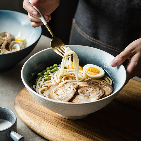 FANCITY-cuenco de Ramen japonés de cerámica, cuenco individual para Fideos, sombrero de Bol para ensalada, para el hogar, vajilla creativa especial para restaurante ► Foto 1/6