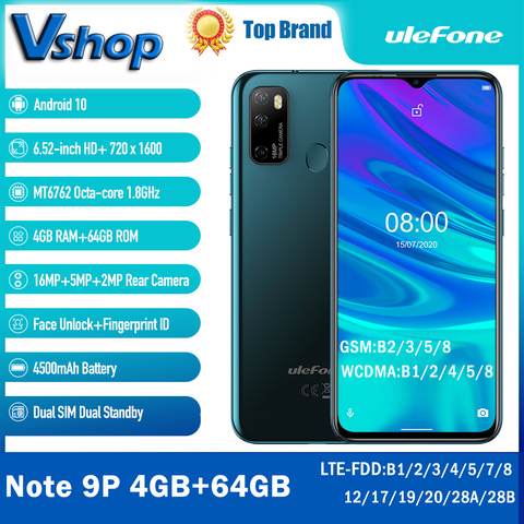 Ulefone Nota 9P 9P 4GB 64GB Celular Smartphone Android 10,0 Quad Core 6,52 pulgadas 4G teléfono móvil Dual SIM de huellas dactilares de desbloqueo facial ► Foto 1/6