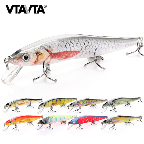 VTAVTA 11cm 13g holográfica negro Minnow pesca señuelos pica aparejos de Wobblers señuelo con tres Sharp Crankbaits ganchos de pesca. Minow ► Foto 1/6