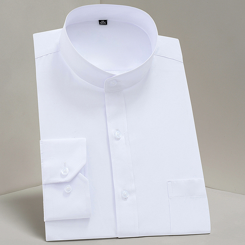 2022 camisa cuello mandarín hombre blanco negocios/fiesta/Forma sin planchar estilo chino sólido cuello redondo solo pecho camisa L ► Foto 1/6