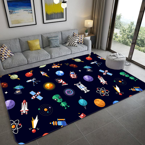 Alfombra del espacio de dibujos animados para niños y niñas, tapete de planeta del universo para Franela suave, juegos, habitación, alfombra para dormitorio y pie de cama ► Foto 1/6