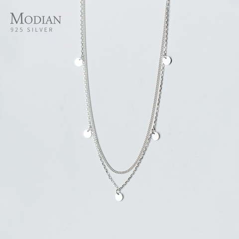 Modian-collar con colgante de lentejuelas de doble capa para mujer, de Plata de Ley 925 auténtica clásica, collares ajustables, joyería fina ► Foto 1/3