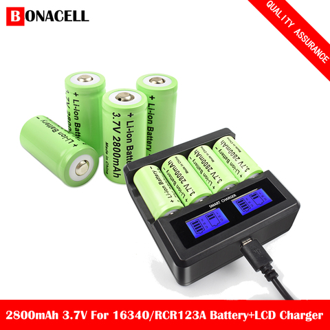 Bonacell 3,7 V 2800mAh Li-ion 16340 batería CR123A baterías recargables CR123 para bolígrafo láser LED linterna célula, cámara de seguridad ► Foto 1/6