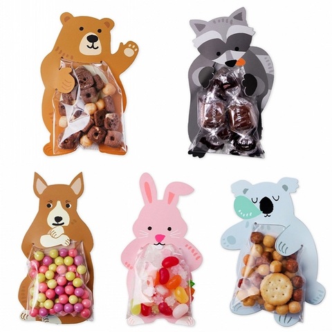 10 unids/lote Animal adorables bolsas para regalo bolsas de dulces Baby Shower cumpleaños fiesta galletas bolsas oso caja de dulces tarjetas de felicitación conejo Popular ► Foto 1/6