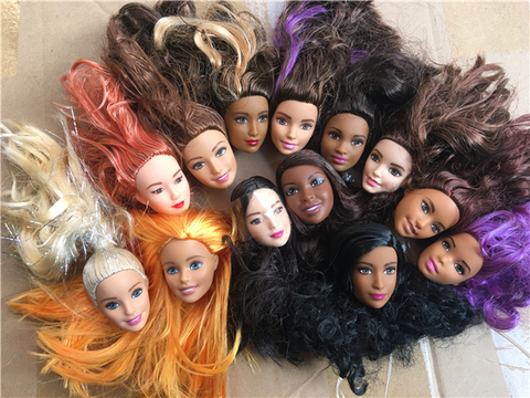 Cabezas de muñecas para niñas, pelo morado, pelo rojo de yute, accesorios para niñas ► Foto 1/6